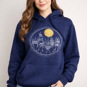 Women's Size Medium Navy Blue Harry Potter Hogwarts Castle Hoodie Sweatshirt